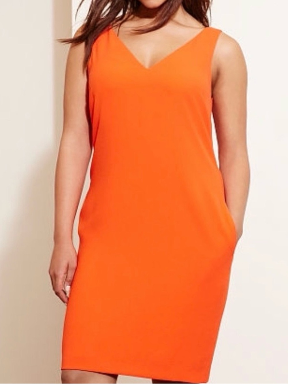 Lauren Ralph Lauren Bright Orange V-Neck Sleeveless Mini Dress